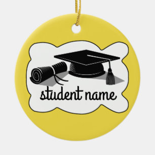 Studentmössa och diplomati julgransprydnad keramik