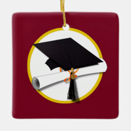 Studentmössa och diplomati - Mörk Red Background Julgransprydnad Keramik