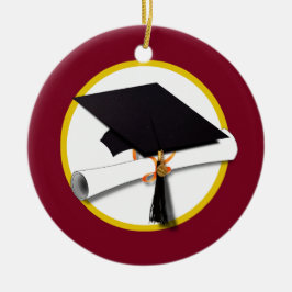 Studentmössa och diplomati - Mörk Red Background Julgransprydnad Keramik