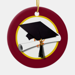Studentmössa och diplomati - Mörk Red Background Julgransprydnad Keramik