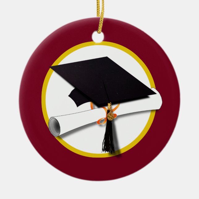 Studentmössa och diplomati - Mörk Red Background Julgransprydnad Keramik (Framsidan)