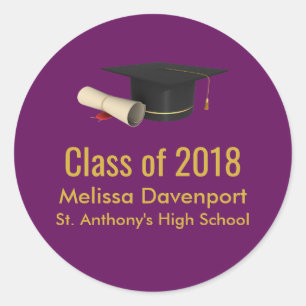 Studentmössa och examensbevis för Lila klass 20XX Runt Klistermärke