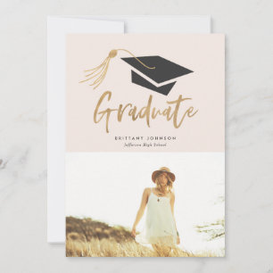 Studentmössa och Tassel Gold Foil Photo Party Inbjudningar