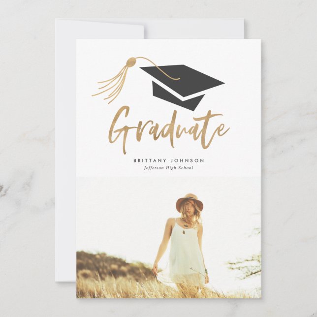 Studentmössa och Tassel Gold Foil Photo Party Inbjudningar (Framsida)