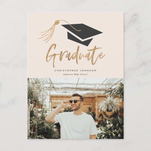 Studentmössa och Tassel Gold Foil Photo Party Meddelande Vykort (Framsida)