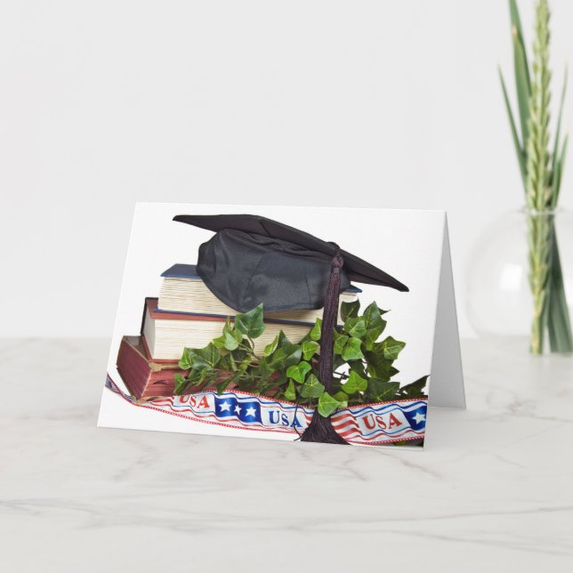 Studentmössa om bokar med patriotiskt band kort (Framsida)