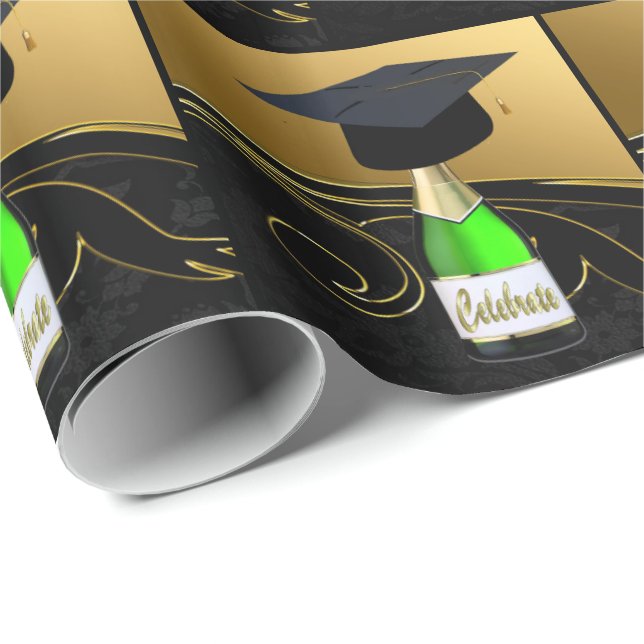 Studentmössa om Champagne Flaska Celebrate Presentpapper (Rullad Hörn)