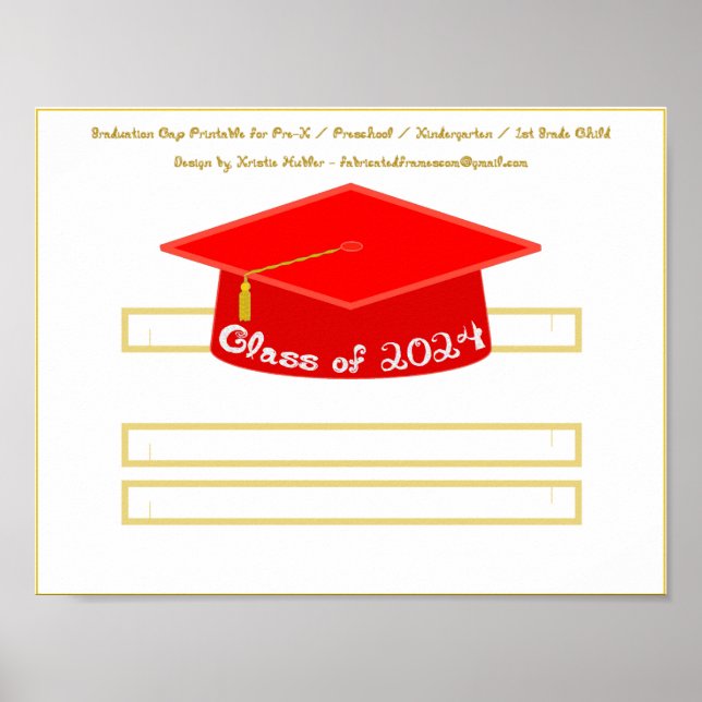 Studentmössa Red Hat Class of 2024 White Glitter Poster (Framsidan)