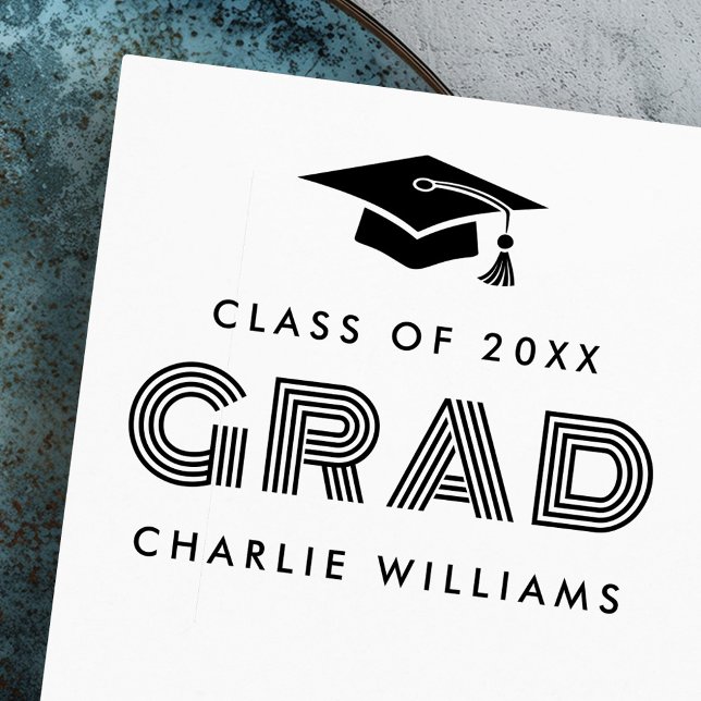 Studentmössa Student, den moderna Grad namn-klasse Stämpel (Graduation cap Student modern Grad name class Rubber Stamp)