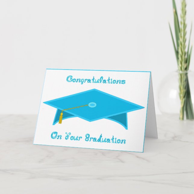 Studentmössa Teal Blue Papper Hat Card utskrivbar Kort (Framsida)