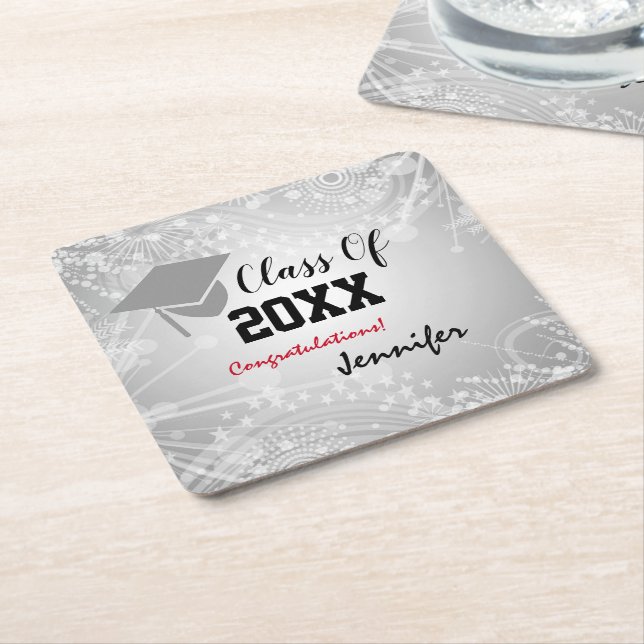 Studentmössa, undergrupp 20XX party Silver Underlägg Papper Kvadrat (Vinklad)