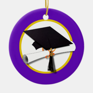 Studentmössa w/Diploma - Lila Julgransprydnad Keramik