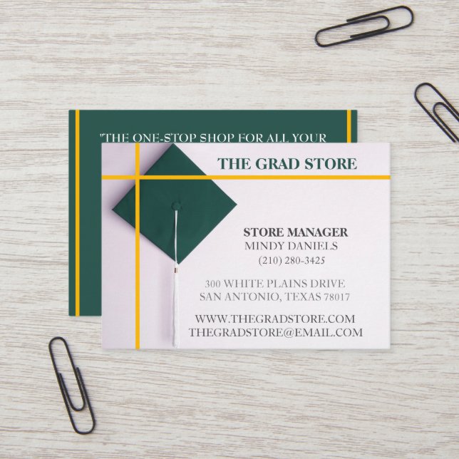 Studentmössan Färg i detaljhandelns Grönt och Gult Visitkort (Fram/Back In Situ)