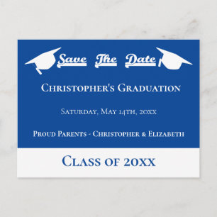 Studentmössan Modern Blue White Save Date - spara  Meddelande Vykort