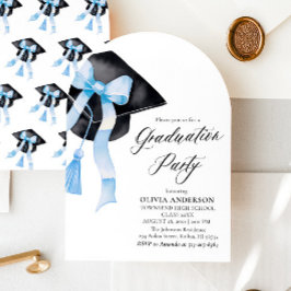 Studentmössan Modern Elegant Blue Bow Arched Inbjudningar