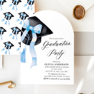 Studentmössan Modern Elegant Blue Bow Arched Inbjudningar