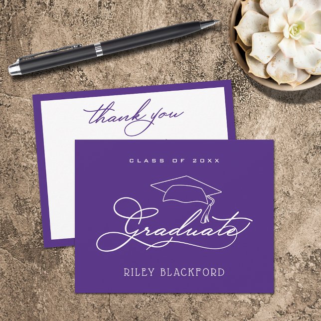 Studentmössans Lila Tack Anteckningskort (Graduation Cap Flat Purple Thank You Note Cards)