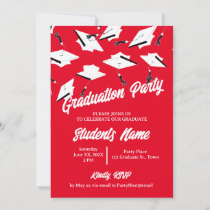 Studentmössor Red and White Photo Grad Party Inbjudningar