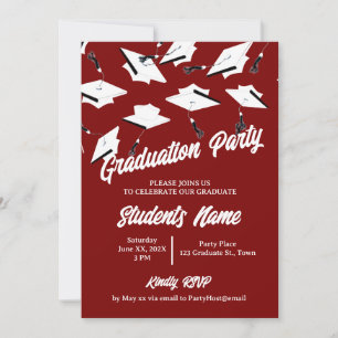 Studentmössorna Maroon och White Photo Grad Party Inbjudningar