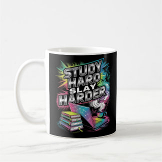 Studera Hård Slay Harder Chrome Neon Motivational Kaffemugg