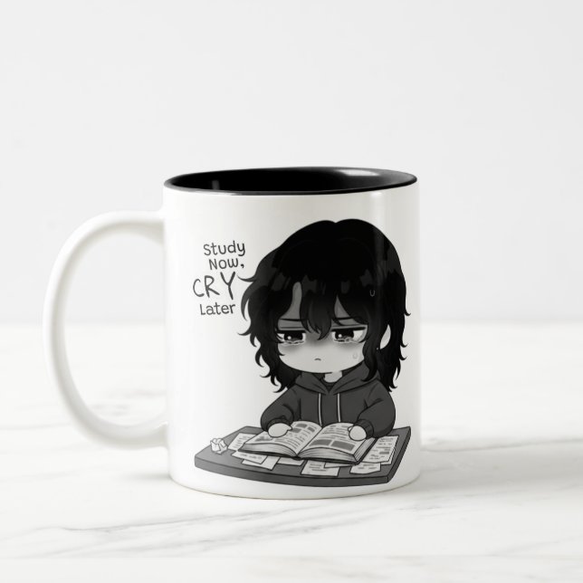 Studera Nu Gråta Sen Relaterbar Chibi Studentillus Två-Tonad Mugg (Vänster)