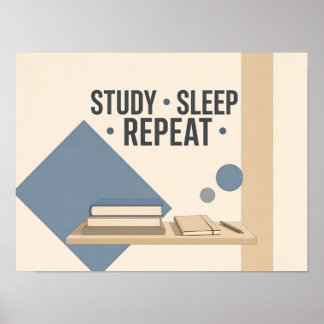 Studera Sova Upprepa College Dorm Rum Minimalist V Poster