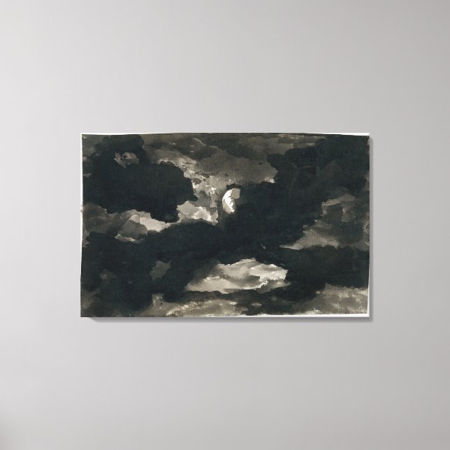 Studie av en Clouded Moonlit Himlar (svart tvätta  Canvastryck (Framsida)
