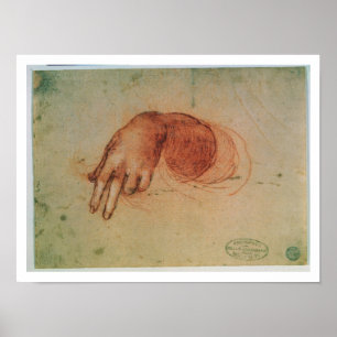 Studie av en hand (rödkrita på pappra) poster