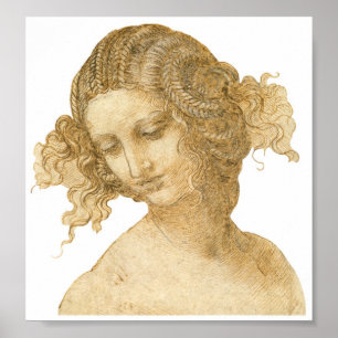 Studie av en kvinna huvud, Leonardo Da Vinci Poster