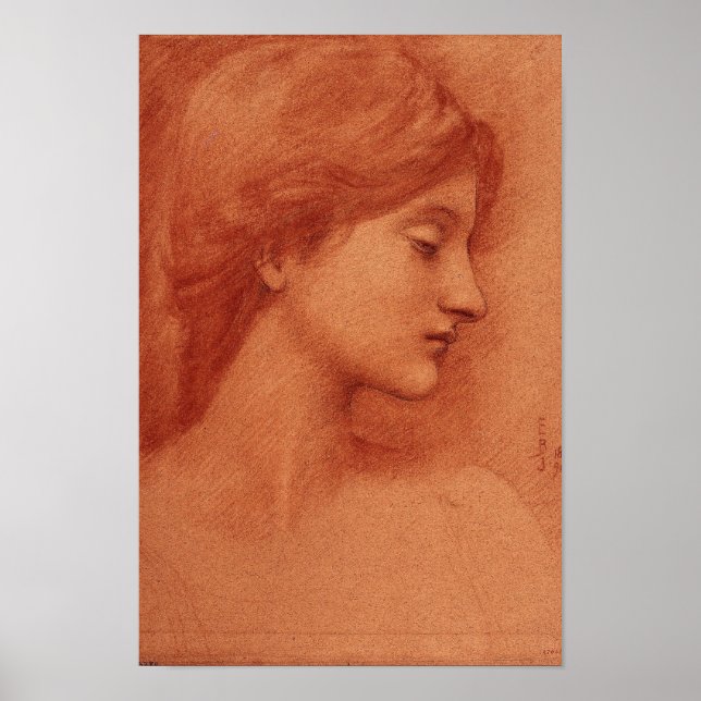 Studie av en kvinnlig chef, Edward Burne-Jones Poster (Framsidan)