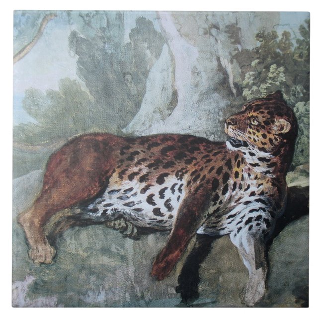 Studie av en leopard (av Jean-Baptiste Oudry) Kakelplatta (Framsidan)