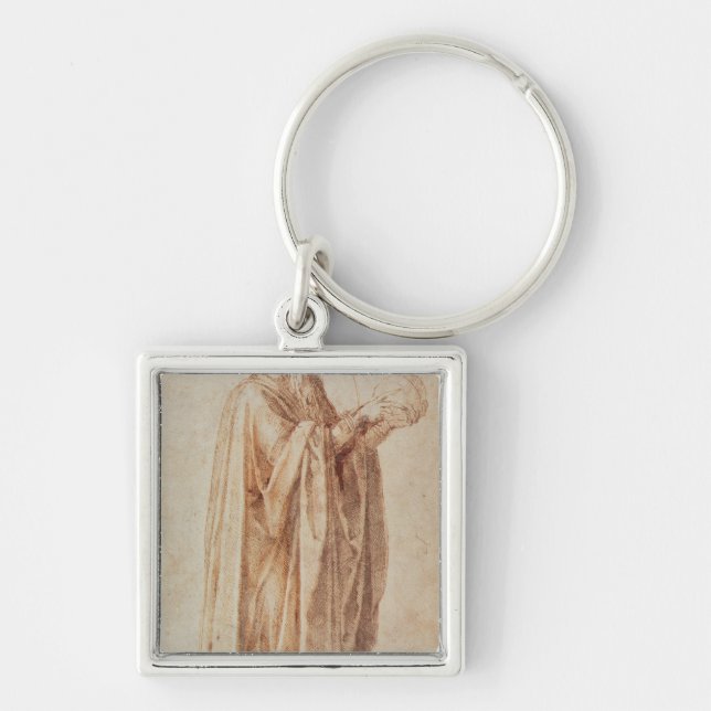 Studie av en man fyrkantig silverfärgad nyckelring (Framsidan)