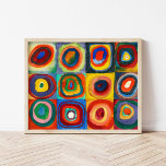 Studie av färg | Wassily Kandinsky Poster<br><div class="desc">Studie av färg, fyrkanter med cirklar (1913) | Wassily Kandinsky’s Färg Study: Squares with Concentric Circles är en sjudande prospektering av färg och form, med ett rutnät av fyrkanter fyllda med koncentriska cirklar i en mängd fet och kontrasterande nyanser. Varje kvadrat innehåller unika kombinationer i färg, skapar en synrytm och...</div>