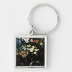 Studie av Flowers by Frederic Bazille Fyrkantig Silverfärgad Nyckelring