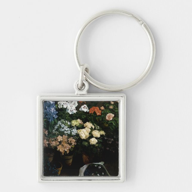 Studie av Flowers by Frederic Bazille Fyrkantig Silverfärgad Nyckelring (Framsidan)