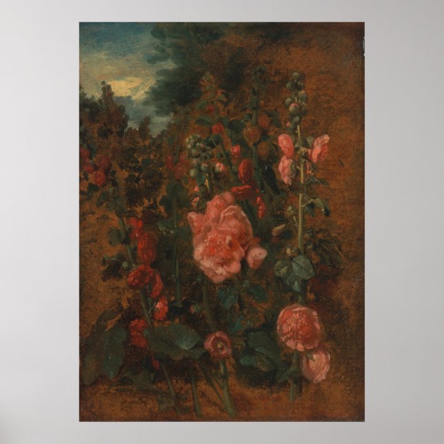 Studie av Hollyhocks - John Constable Poster (Framsidan)