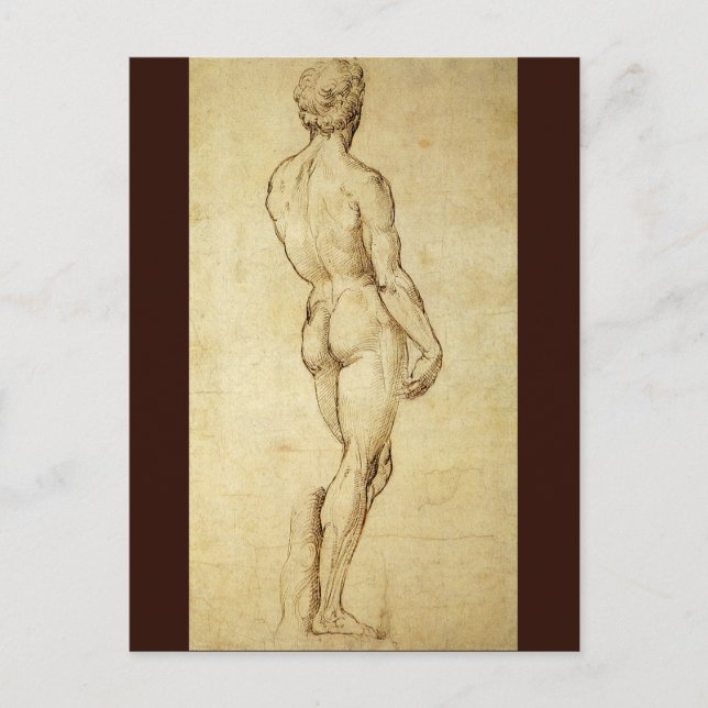 Studie av Michelangelos David Statue av Raphael Vykort (Framsida)
