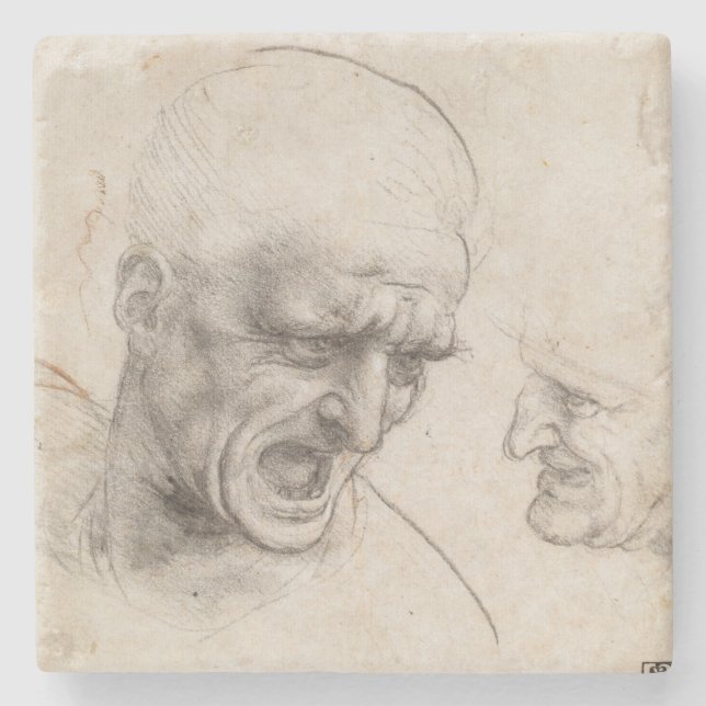 Studie av två krigarehuvud av Leonardo Da Vinci Underlägg Sten (Framsidan)