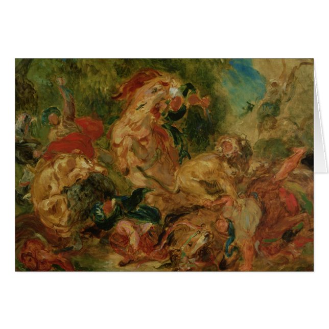 Studie för den lejona jakten, 1854 hälsningskort (Framsidan Horizontal)
