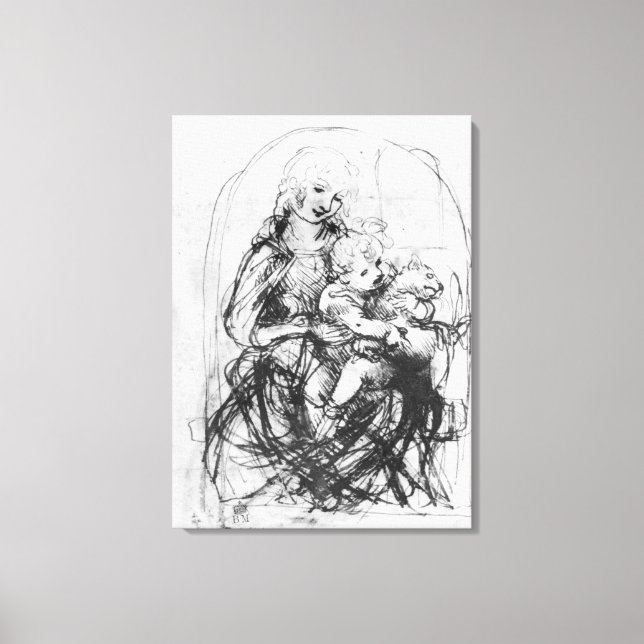 Studie för en Madonna med en katt, 1478-80 Canvastryck (Framsida)
