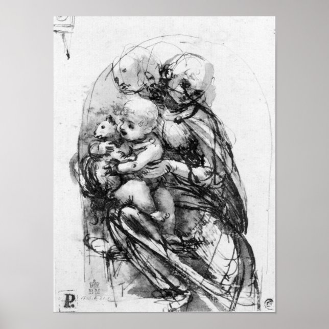 Studie för en Madonna med en katt, 1478-80 Poster (Framsidan)