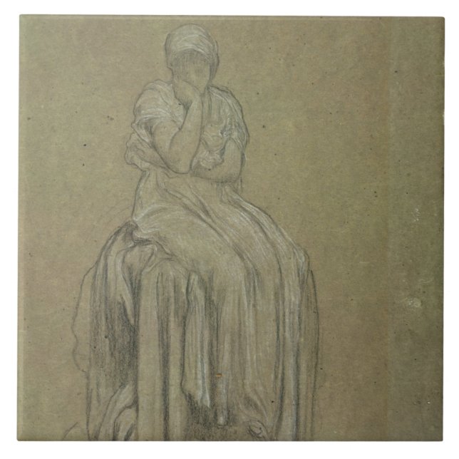 Studie för ensamhet, c.1890 (krita på papper) kakelplatta (Framsidan)
