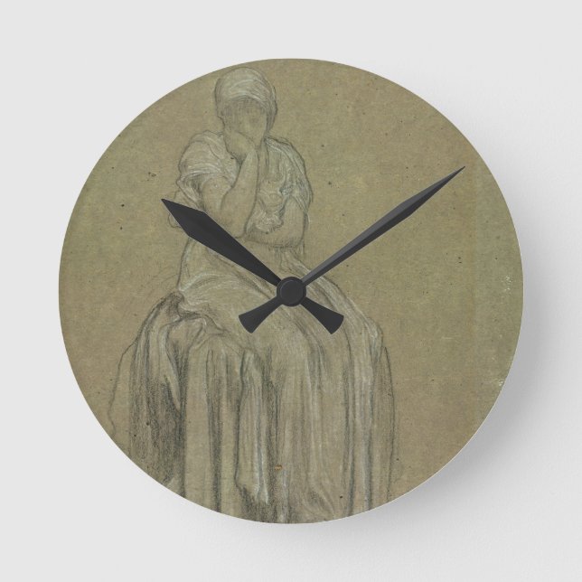Studie för ensamhet, c.1890 (krita på papper) rund klocka (Framsida)