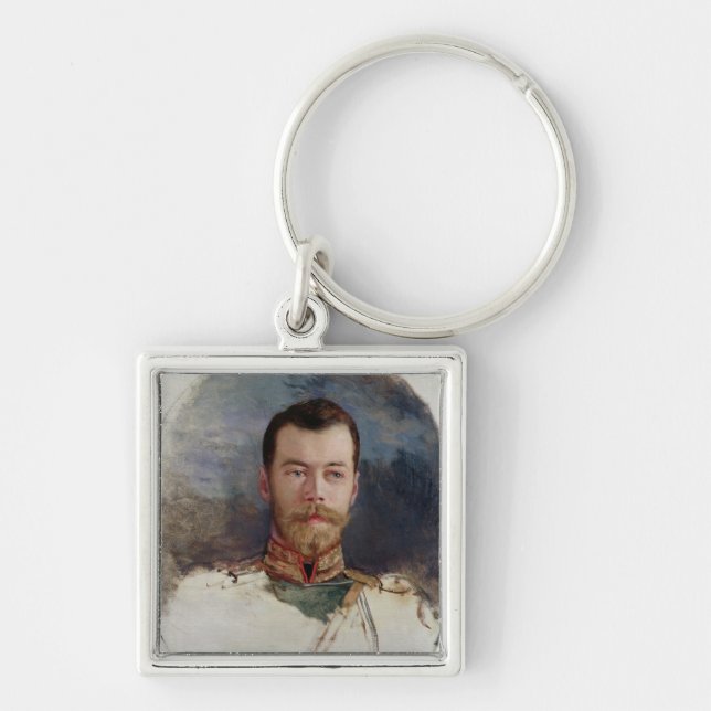 Studie för ett porträtt av tsaren Nicholas II 1898 Fyrkantig Silverfärgad Nyckelring (Framsidan)