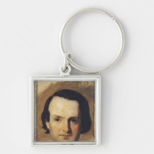 Studie för ett porträtt av Victor Hugo c.1836 Fyrkantig Silverfärgad Nyckelring