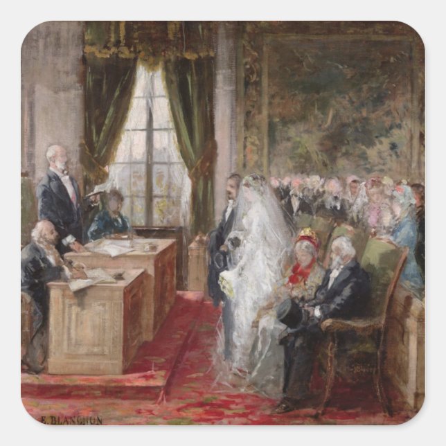 Studie för Giftermål Fyrkantigt Klistermärke (Framsida)