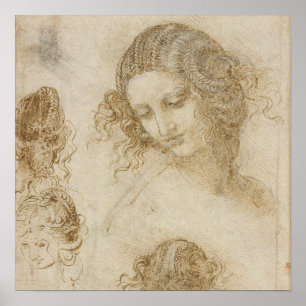Studie för Ledas huvud av Leonardo da Vinci Poster