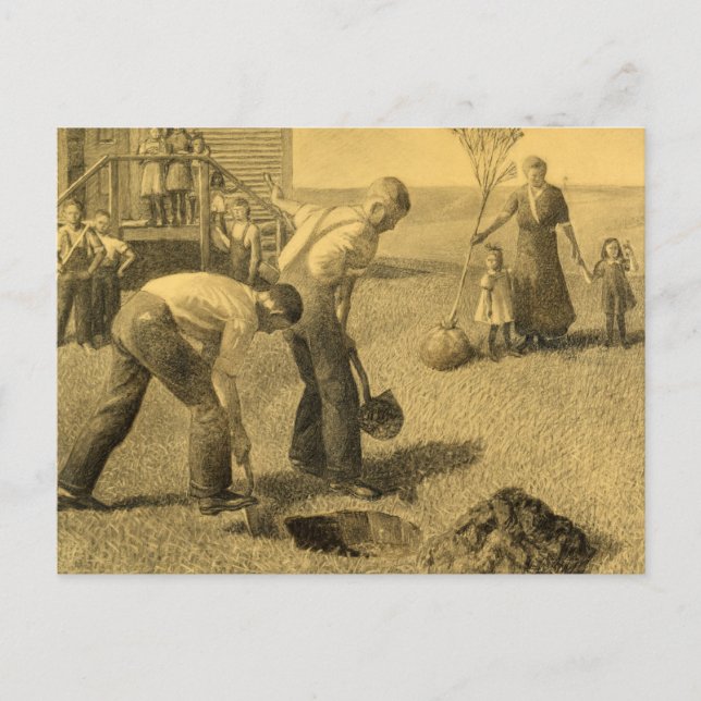Studie för Tree Planting Group, 1937 av Grant Wood Vykort (Framsida)