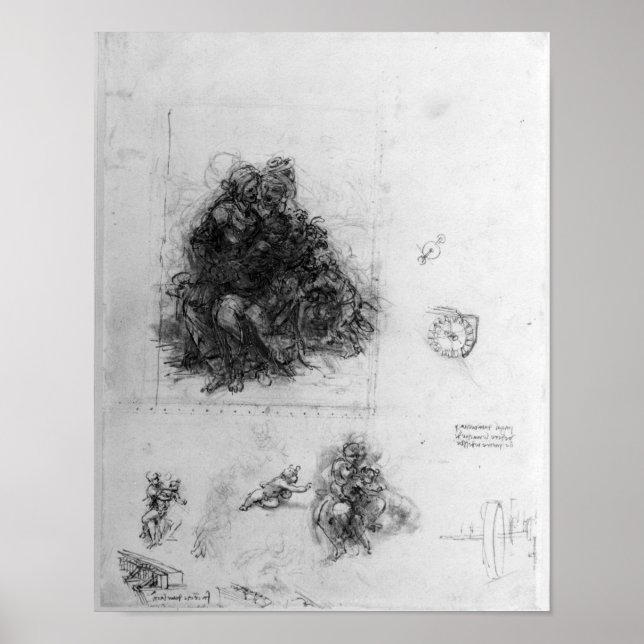 Studie för Virgin and Child med St. Anne Poster (Framsidan)