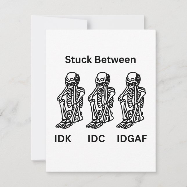Studie mellan IDK, IDC, IDGAF med tre skelett Julkort (Framsida)